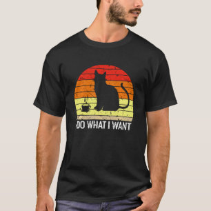Ich tue, was ich Retro-Kaffee Black Cat Silhouette T-Shirt
