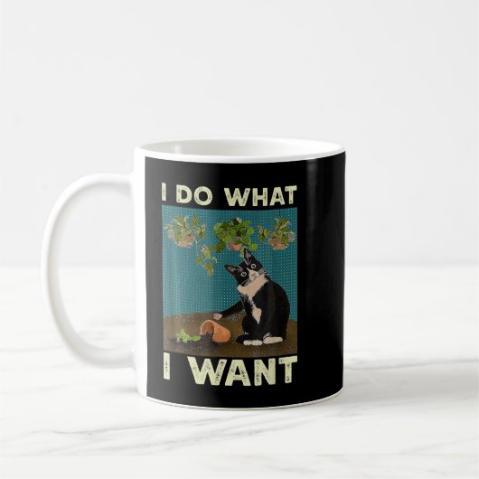 Ich tue, was ich Tuxedo Cat Garening Funny Cat Qu Kaffeetasse (Links)