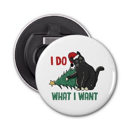 Ich tue, was ich Weihnachten Schwarzen Katzen Urla Flaschenöffner (Vorderseite)