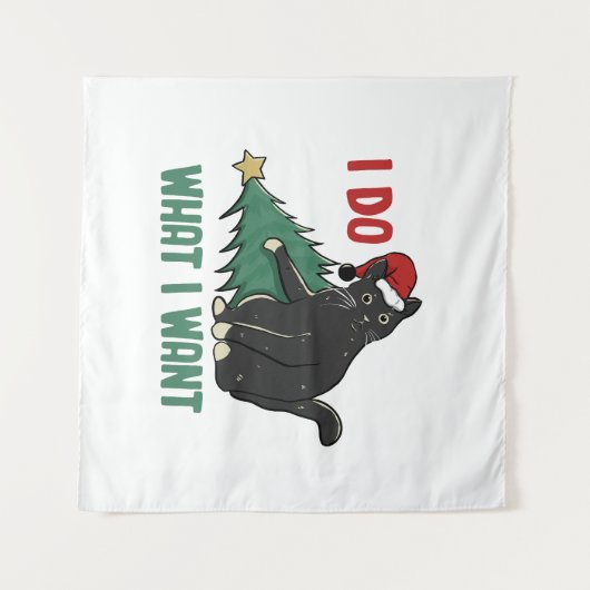 Ich tue, was ich Weihnachten Schwarzen Katzen Urla Wandteppich (Vorderseite (Horizontal))