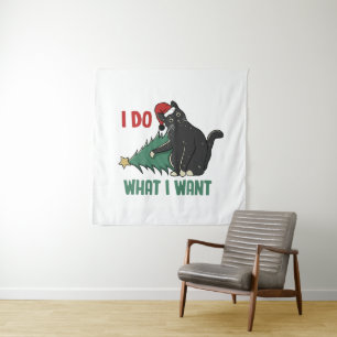 Ich tue, was ich Weihnachten Schwarzen Katzen Urla Wandteppich