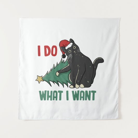 Ich tue, was ich Weihnachten Schwarzen Katzen Urla Wandteppich (Vorderseite)