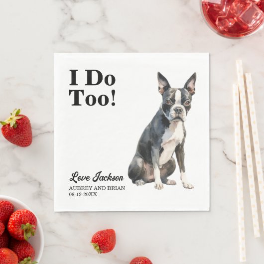 Ich tue zu Boston Terrier Pet Wedding Serviette (Beispiel)