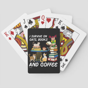 ICH ÜBERLEBE AUF KATZEN, BÜCHER UND KAFFEE lustige Spielkarten