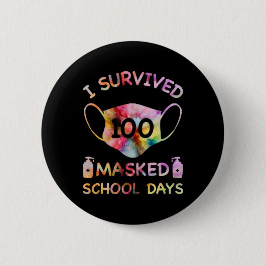 Ich überlebte 100 maskierte Schultage für Kinderle Button (Vorderseite)
