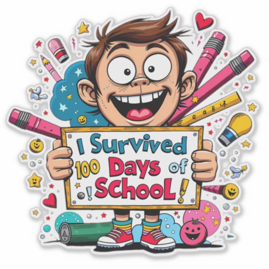 Ich überlebte 100 Schultage Aufkleber (Vorderseite)