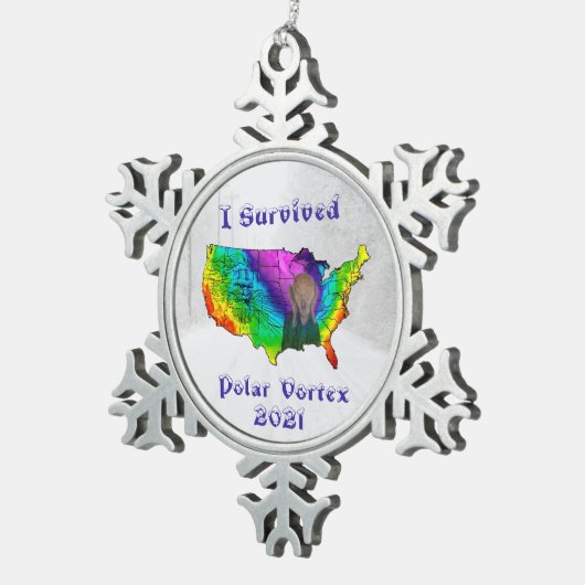 Ich überlebte Polar Vortex 2021 Schneeflocken Zinn-Ornament (Rechts)