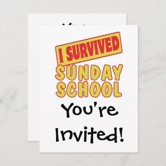 ICH ÜBERLEBTE SONNTAGSCHULE EINLADUNG (Vorne/Hinten)