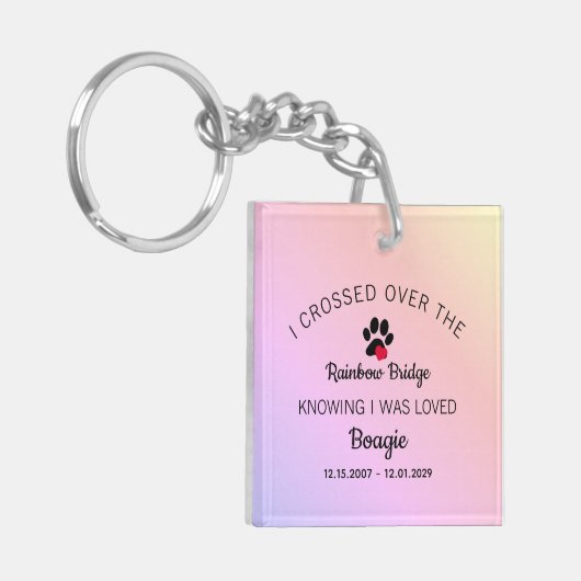 Ich überquerte den Rainbow Bridge Memorial Square Schlüsselanhänger (Vorderseite links)