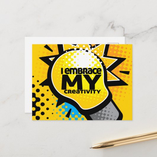 "Ich umarme meine Kreativität" Motivation Affirmat Postkarte (Vorderseite/Rückseite Beispiel)