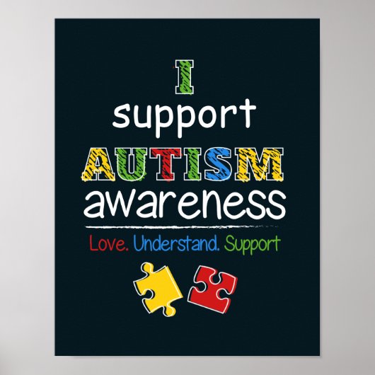 Ich unterstütze Autismus Awareness Red Yellow Puzz Poster (Vorne)