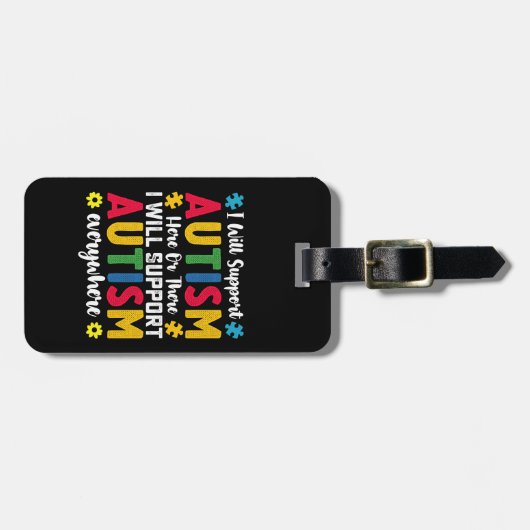 Ich unterstütze Autismus hier oder dort Autismus Gepäckanhänger (Vorderseite horizontal)