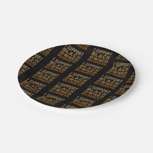 Ich unterstütze ein Unternehmen in schwarzem Eigen Pappteller (Schrägansicht)