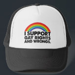 Ich unterstütze homosexuelle Rechte und Homosexuel Truckerkappe<br><div class="desc">lgbtq, pride, lgbtq, que, Gay Pride, bisexual, Regenbogen, trans, transgender, lesbisch</div>