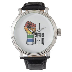Ich unterstütze LGBTQ Vintage Pride Fist Shirt Des Armbanduhr
