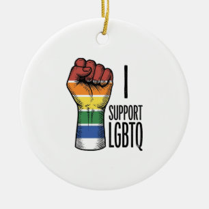Ich unterstütze LGBTQ Vintage Pride Fist Shirt Des Keramik Ornament