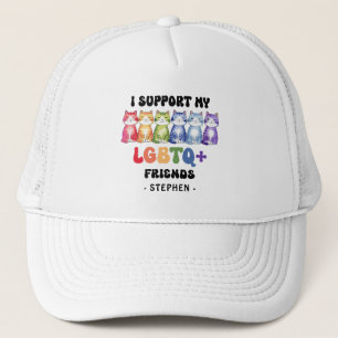 Ich unterstütze meine LGBTQ-Freunde - Rainbow Cat Truckerkappe