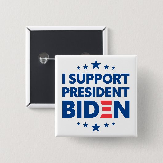 Ich unterstütze Präsident Biden Blue Stars White Button (Vorne & Hinten)