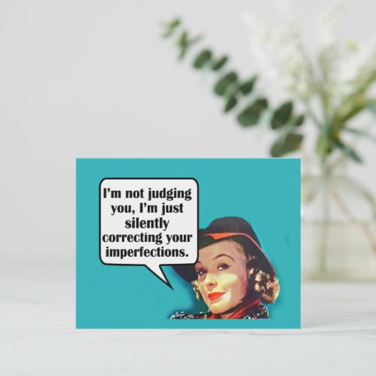 Ich urteile dir nicht... Retro-Frau Postkarte (Stehend Vorderseite)