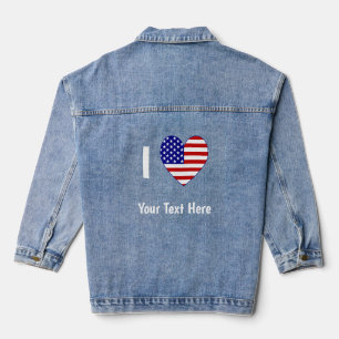 Ich (USA-Flagge Herz) Ihren weißen Text Jeansjacke