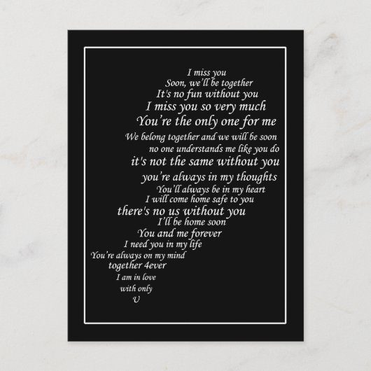 Ich vermisse auch deinen Text in der Hälfte des He Postkarte (Vorderseite)