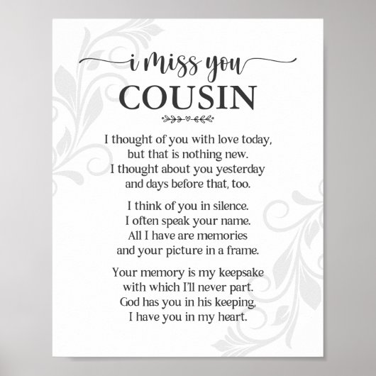 Ich vermisse dich Cousin Poster (Vorne)