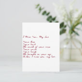 Ich vermisse dich, mein Liebe Gedicht Postkarte (Stehend Vorderseite)