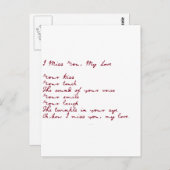 Ich vermisse dich, mein Liebe Gedicht Postkarte (Vorne/Hinten)