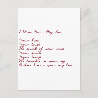 Ich vermisse dich, mein Liebe Gedicht Postkarte