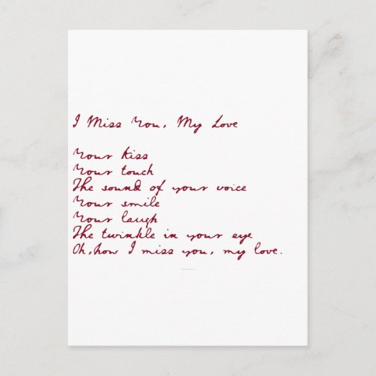 Ich vermisse dich, mein Liebe Gedicht Postkarte (Vorderseite)