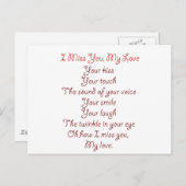 Ich vermisse dich, meine Liebe Gedicht Rot auf Rot Postkarte (Vorne/Hinten)