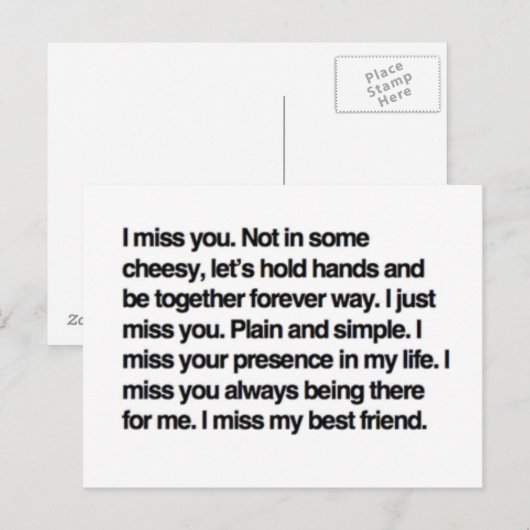Ich vermisse dich postkarte (Vorne/Hinten)