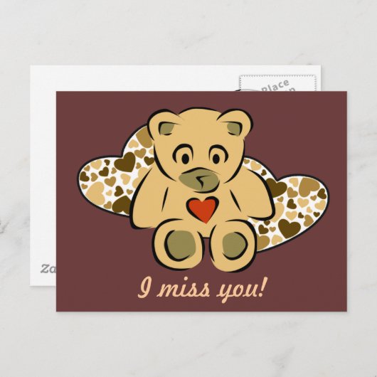"Ich vermisse dich!" Teddy-Bär Postkarte (Vorne/Hinten)