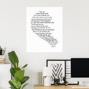Ich vermisse dich Text in halbem Herzen Poster