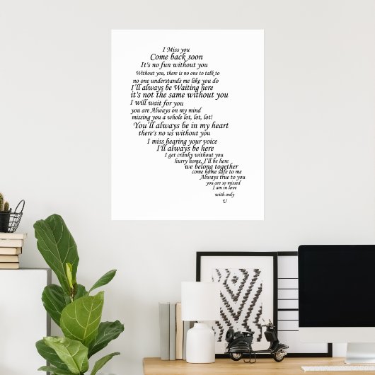 Ich vermisse dich Text in halbem Herzen Poster (Heimbüro)