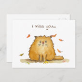 Ich vermisse dich // Traurige Wasserfarbenkatze Postkarte (Vorne/Hinten)