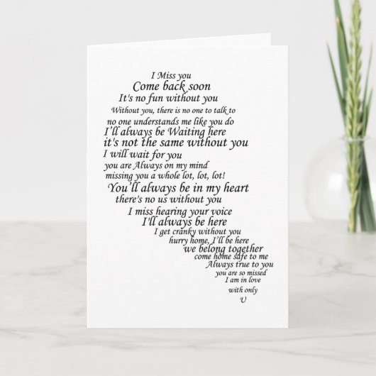 Ich vermisse dir Text im Herzen Karte (Vorderseite)