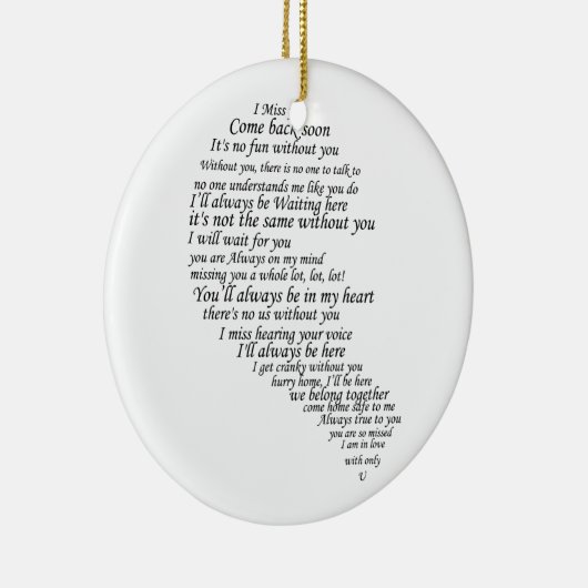 Ich vermisse dir Text im Herzen Keramikornament (Rechts)