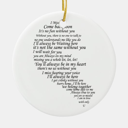 Ich vermisse dir Text im Herzen Keramikornament (Vorne)