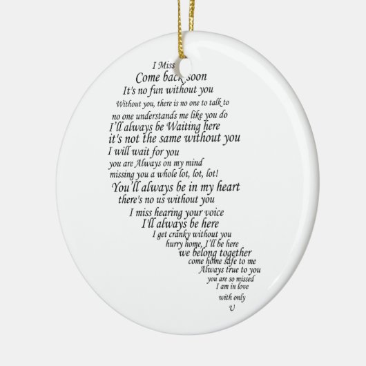 Ich vermisse dir Text im Herzen Keramikornament (Links)