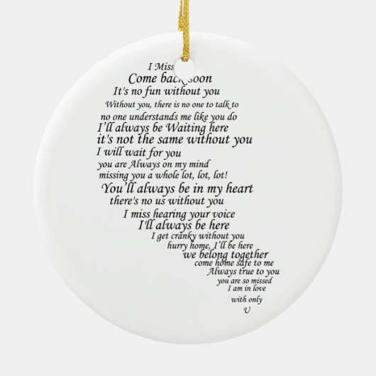 Ich vermisse dir Text im Herzen Keramikornament (Hinten)