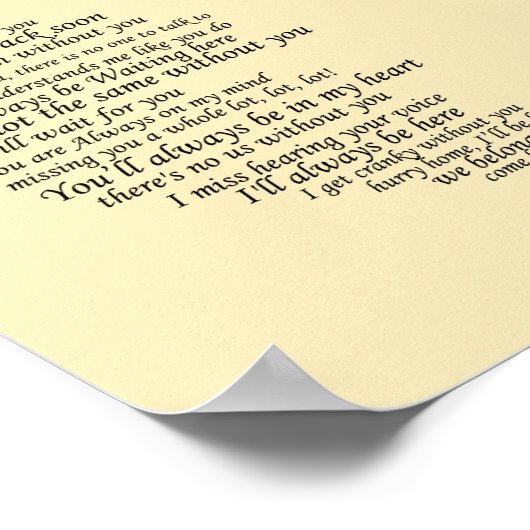 Ich vermisse dir Text im Herzen Poster (Ecke)