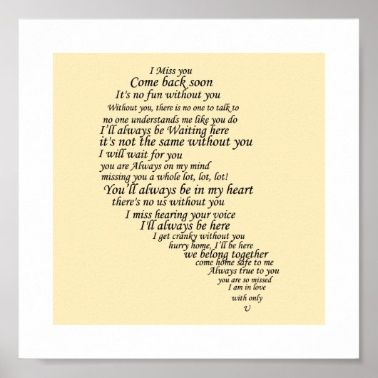 Ich vermisse dir Text im Herzen Poster (Vorne)