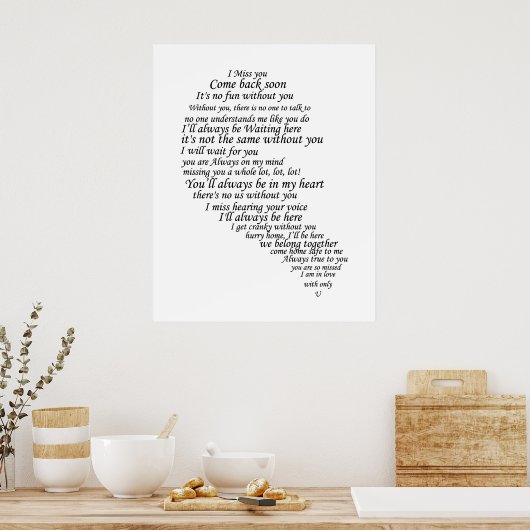 Ich vermisse dir Text im Herzen Poster (Küche)