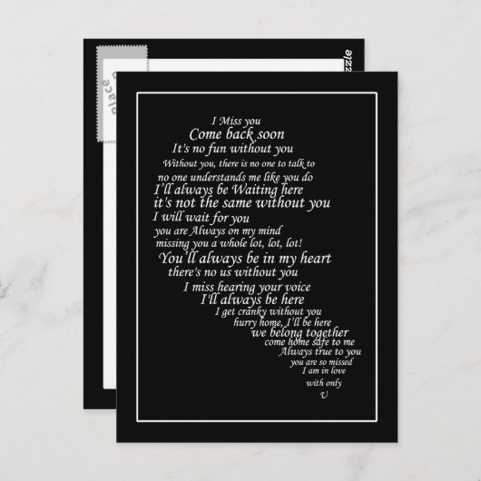 Ich vermisse dir Text im Herzen Postkarte (Vorne/Hinten)