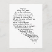 Ich vermisse dir Text im Herzen Postkarte (Vorderseite)