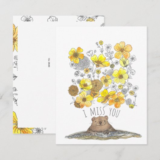 Ich vermisse Sie Niedliche Groundhog und Blume Was Karte (Vorne/Hinten)