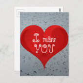 Ich vermisse Sie Wassertropfen Fenster Regen Rotes Postkarte (Vorne/Hinten)