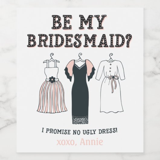 Ich verspreche kein hässliches Kleid Funny Bridesm Weinetikett (Einzelnes Label)