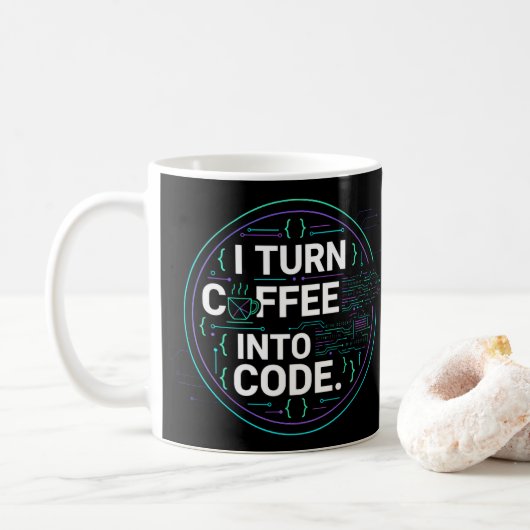 Ich verwandele Kaffee in Code – Lustiges Programmi Kaffeetasse (Mit Donut)